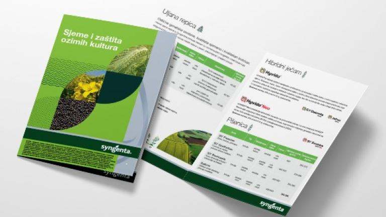 letak syngenta za ozime kulture s grafikom polja i tablicom podataka, položena na bijeloj podlozi