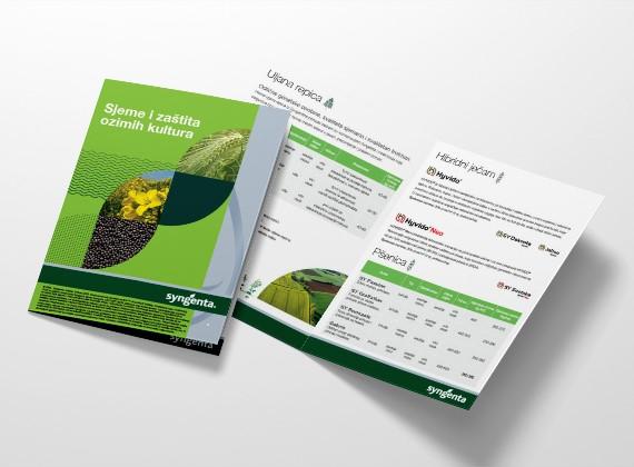 letak syngenta za ozime kulture s grafikom polja i tablicom podataka, položena na bijeloj podlozi